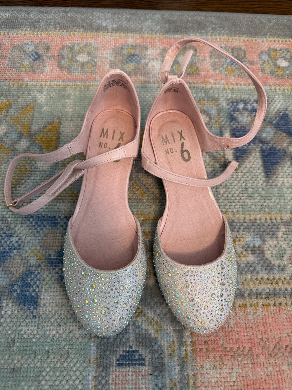 Mix No. 6 Girls' Light Pink Rhinestone Ankle-Strap Heels (1)